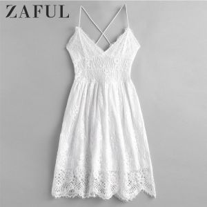 בגדים ואקססוריז zaful שמלה לבנה עם תחרה
